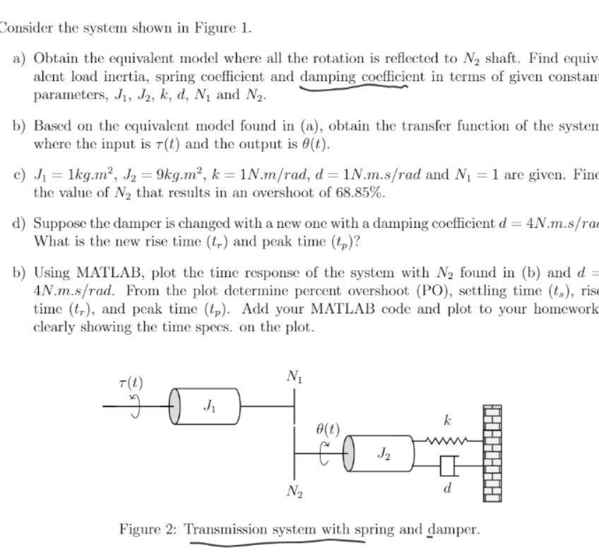 Consider the system shown in Figure 1. a) Obtain the equivalent model ...