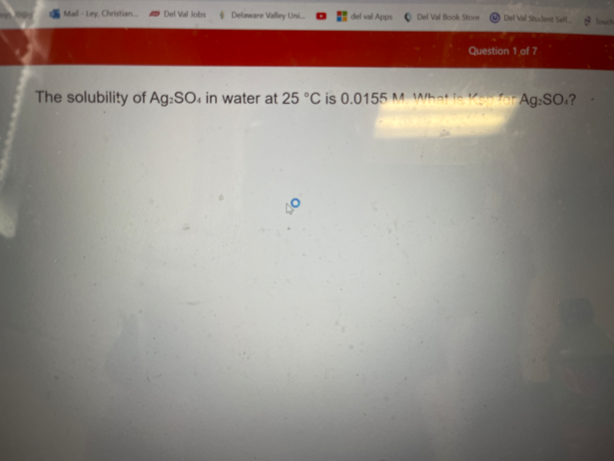 The solubility of Ag2SO4 in water at 25^∘C is 0.0155 M. What is ^C.