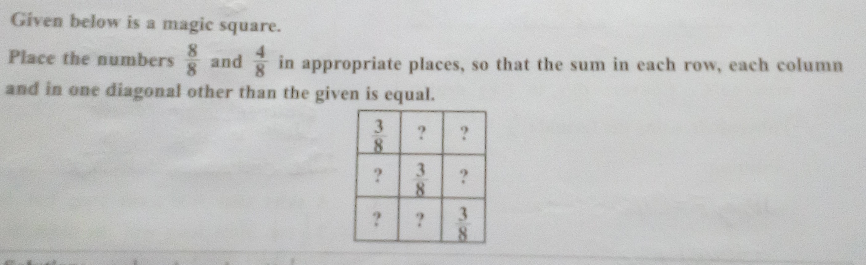 Given below is a magic square. Place the numbers (8)/(8) and (4)/(8) in ...
