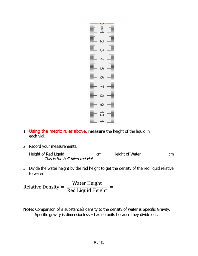 1. Using the metric ruler above, measure the height of the liquid in ...