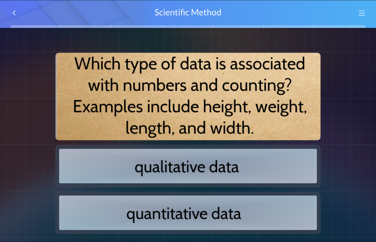 Scientific Method Which type of data is associated with numbers and ...