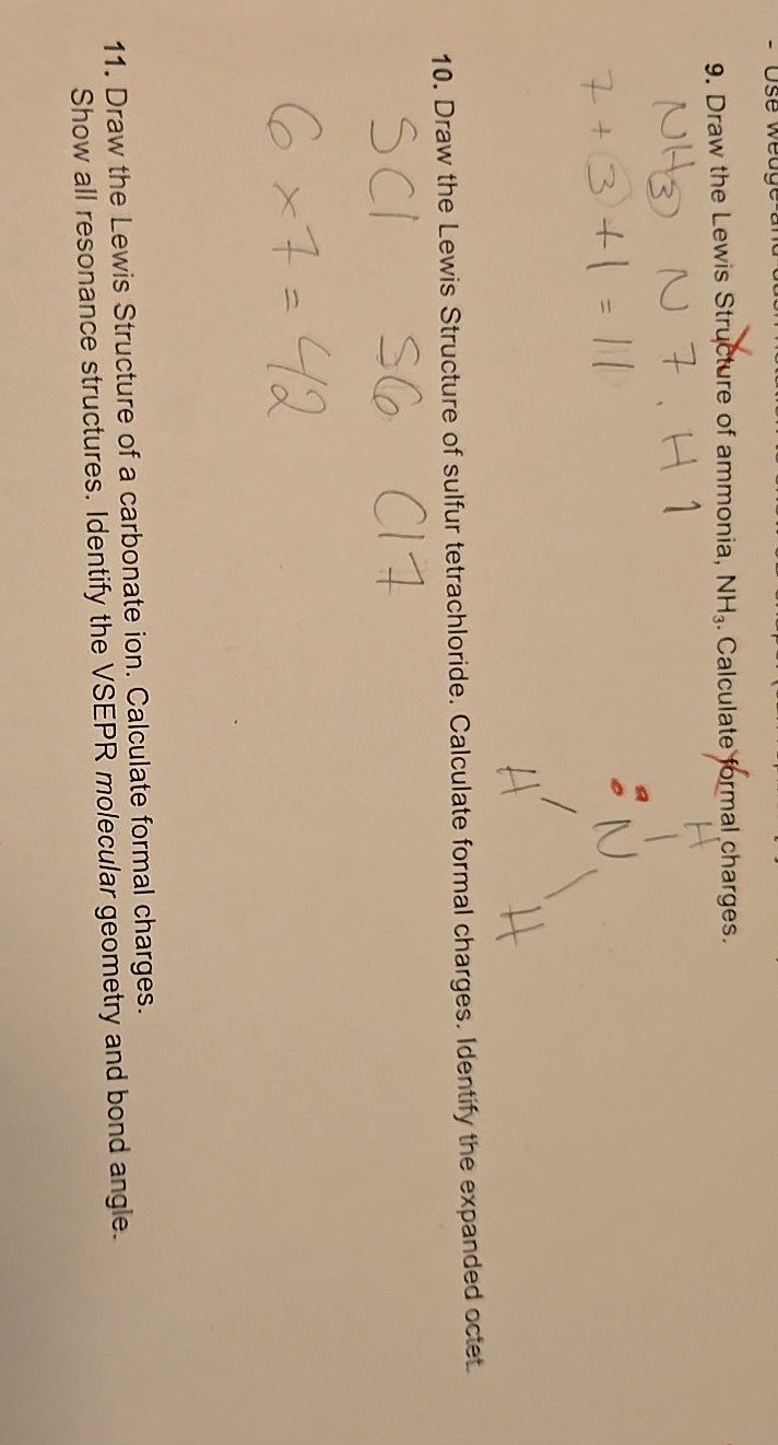 9. Draw the Lewis Structure of ammonia, NH3. Calculate formal charges ...