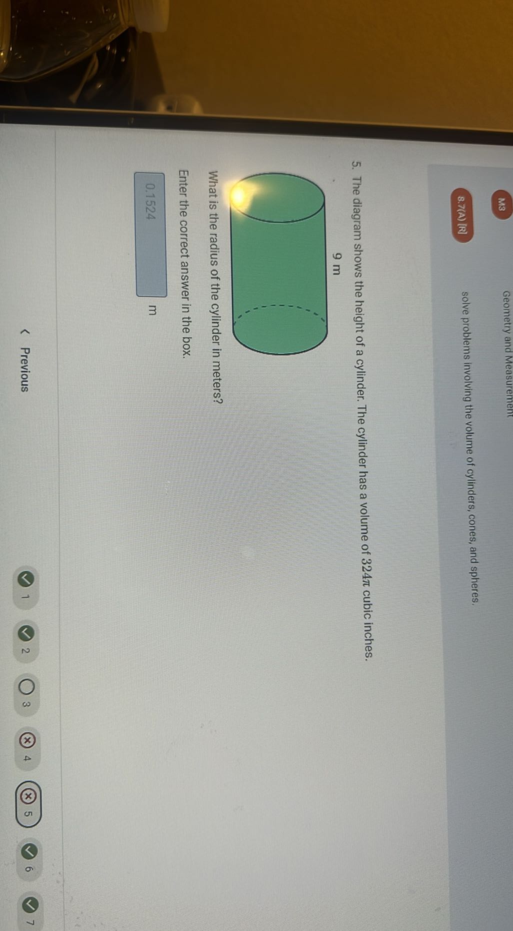 M3 Geometry and Measurement 8.7(A) [R] solve problems involving the ...
