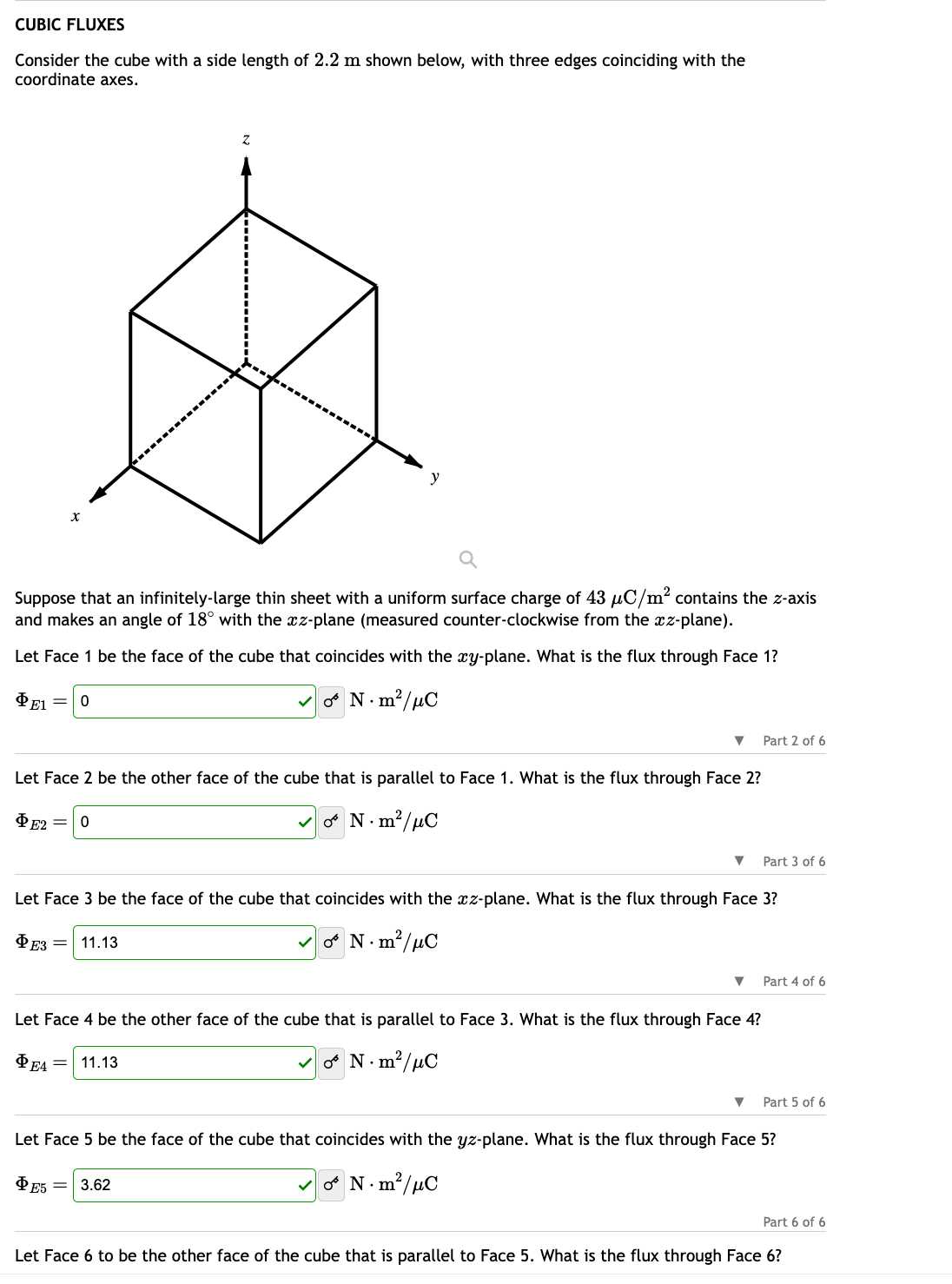 CUBIC FLUXES Consider the cube with a side length of 2.2 m shown below ...