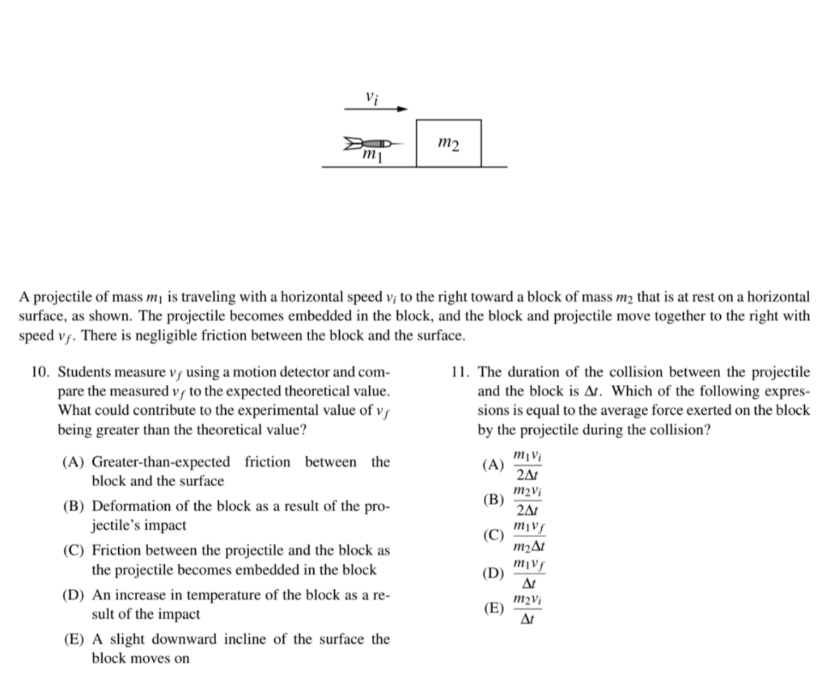 A projectile of mass m1 is traveling with a horizontal speed vi to the ...