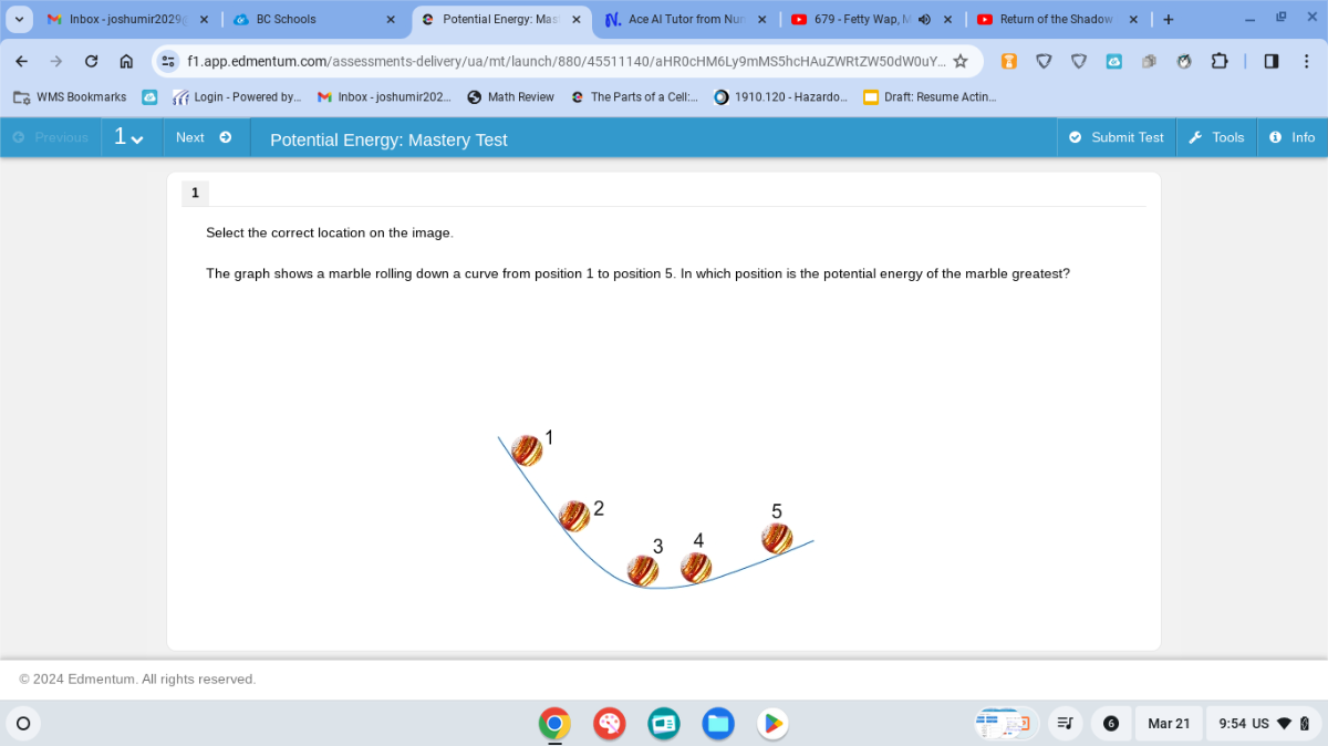 1 Select the correct location on the image. The graph shows a marble ...