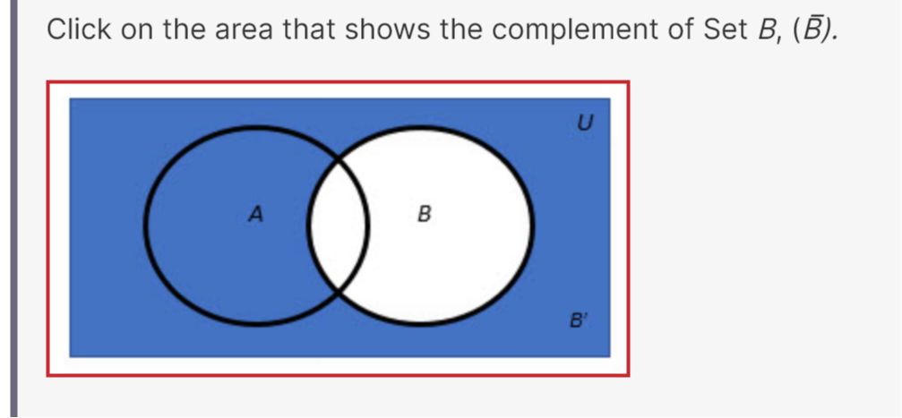 Click on the area that shows the complement of Set ( B,(arB) ).