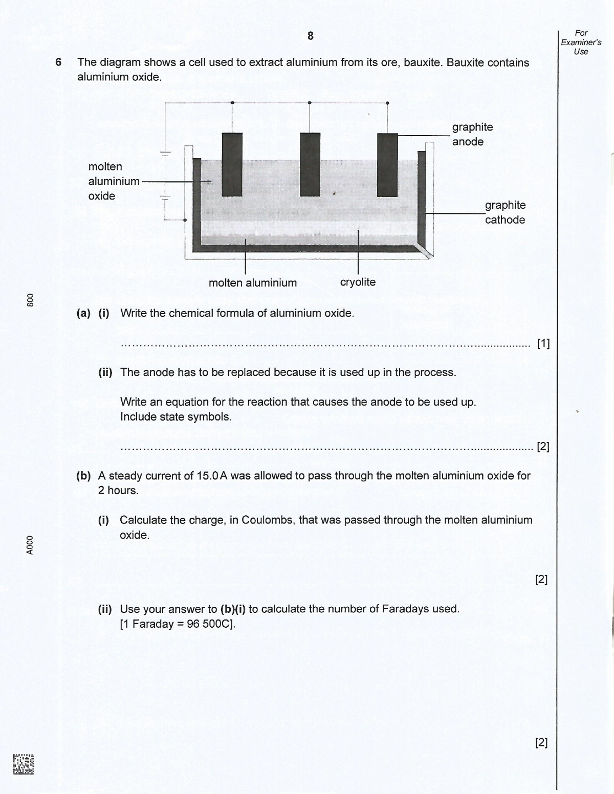 SOLVED 8 6 The diagram shows a cell used to extract aluminium from its ore, bauxite. Bauxite