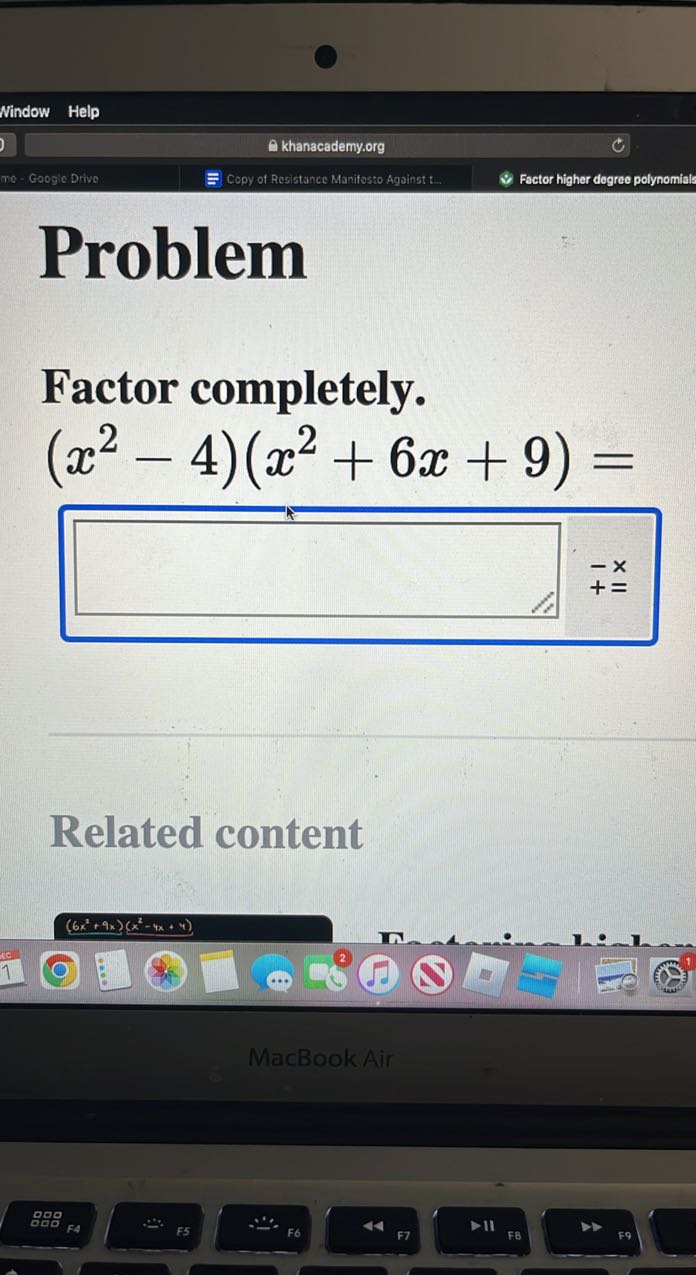 Problem

Factor completely.

    (x^2-4)(x^2+6 x+9)=

□

Related content