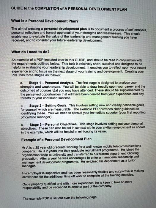 Pdp Update Example GUIDE to the COMPLETION of A PERSONAL DEVELOPMENT PLAN What is a ...