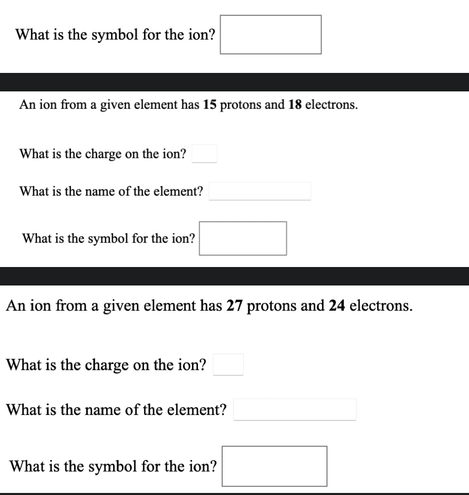 SOLVED: What is the symbol for the ion? An ion from a given element has 15 protons and 18 ...