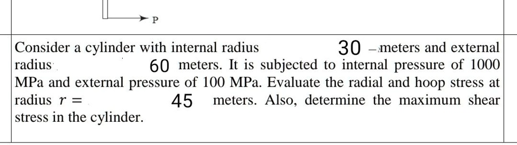 Consider a cylinder with internal radius 30 meters and external radius ...