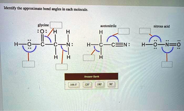 identify the approximate bond angles in each molecule glycine