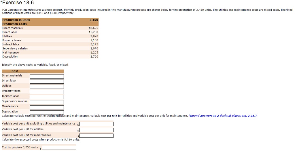 SOLVED: *Exercise 18-6 PCB Corporation manufactures a single product