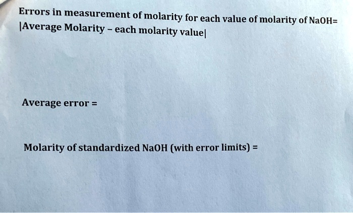 errors in measurement of molarity for each value ofmolarity of naoh ...