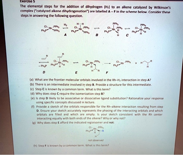 Exercise 5: The elemental steps for the addition of dihydrogen (H2) to ...