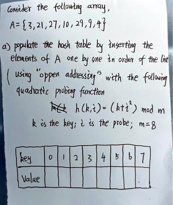 SOLVED: Consider the following array, A = 3, 21, 27, 10, 29, 9, 4. a ...