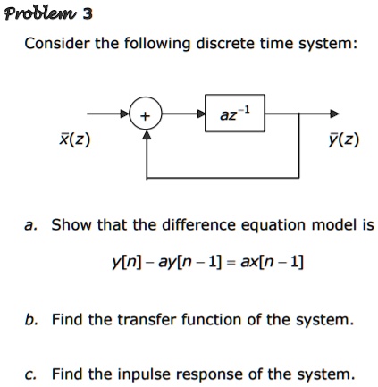 Solved Problemv 3 Consider The Following Discrete Time System Az X Z Y Z Show That The Difference Equation Model Is Y N Ay N 1 Ax N 1 Find The Transfer Function Of The