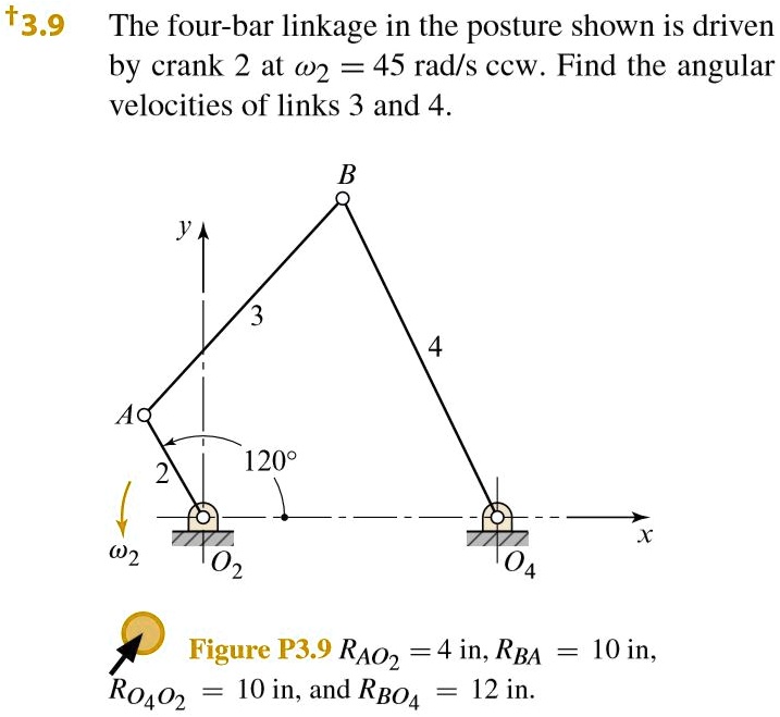3 9 The Four bar Linkage In The Posture Shown Is Driven By Crank 2 At 3-9-the-four-bar-linkage-in-the-posture-shown-is-driven-by-crank-2-at