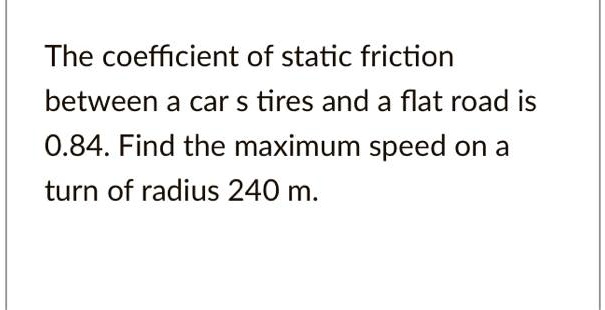 The coefficient of static friction between a car tires and a...