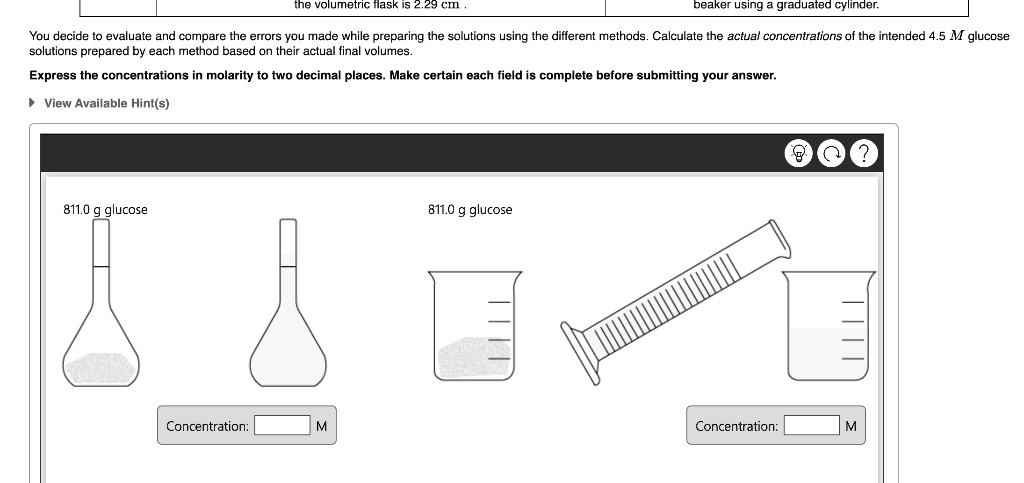 The volumetric flask 2.29 Dpaker using graduated cylinder You decide to ...