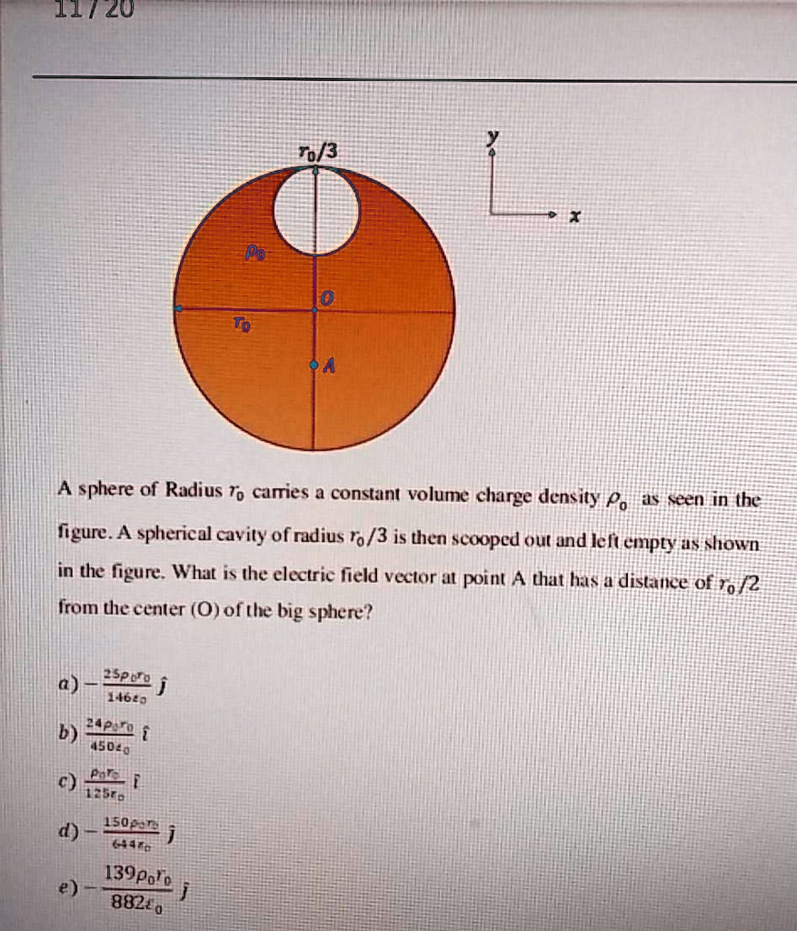 SOLVED11/ ZU To/3 sphere of Radius To canies a constant volume charge density Pa iS seenin (he