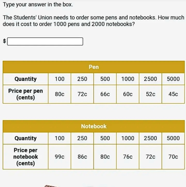 type your answer in the box the students union needs to order some pens
