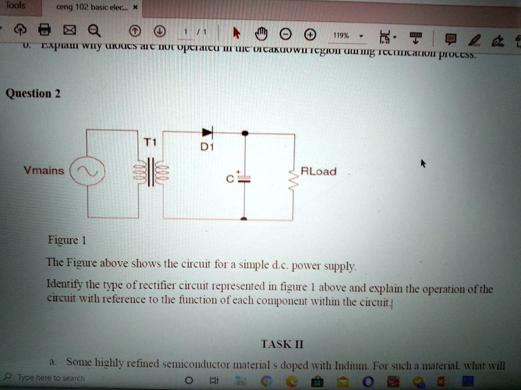 SOLVED 'The Figure above shows the circuit for a simple d.c. power
