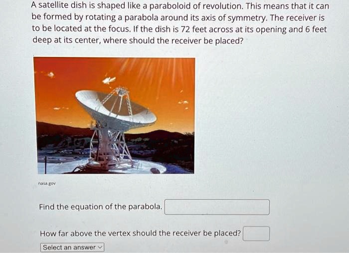 Texts A satellite dish is shaped like a paraboloid of revolution. This