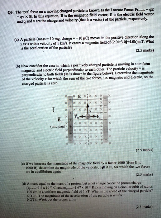 Solved The Total Force On A Moving Charged Particle Is Known As The Lorentz Force Florentz 1671