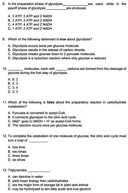 SOLVED:In the preparation phase of glycolysis, payolf phase of ...