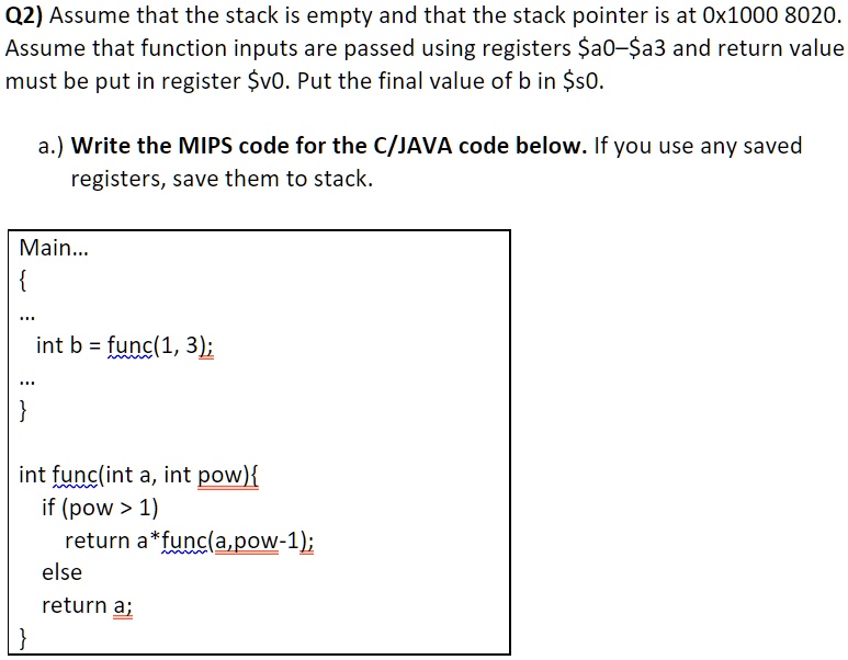 SOLVED: Q2) Assume that the stack is empty and that the stack pointer ...