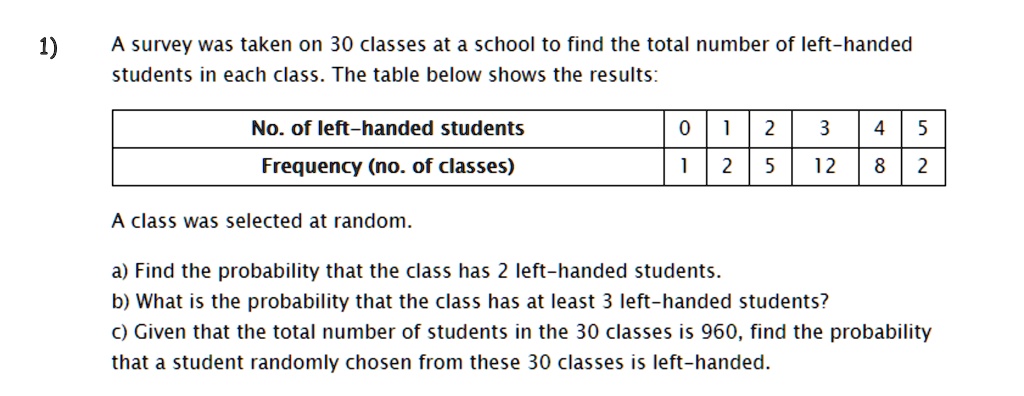 a survey was taken on 30 classes at a school to find the total number ...