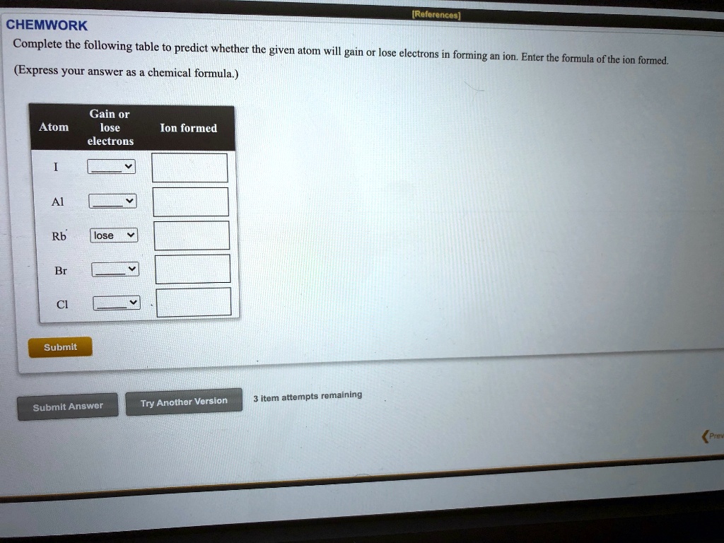 SOLVED CHEMWORK Complete the following table to predict whether the