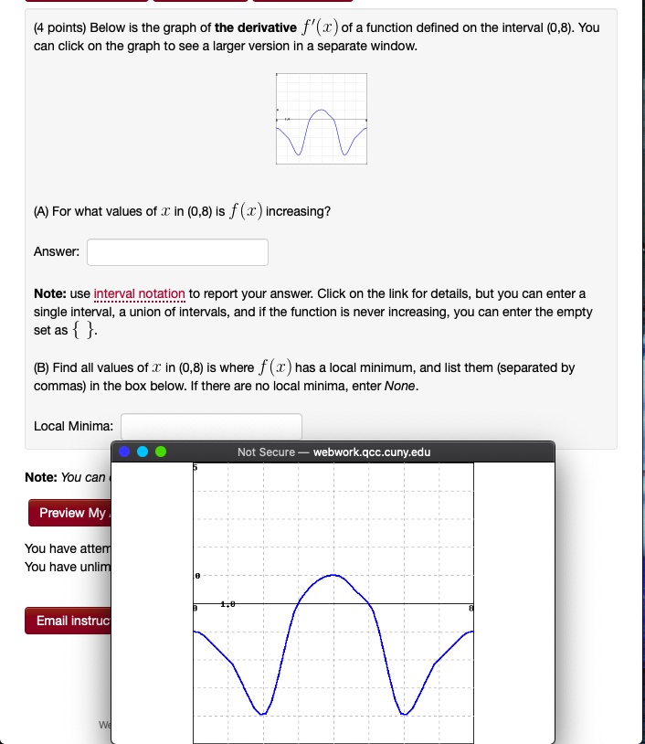 Solved Points Below Is The Graph Of The Derivative F X Of Function Defined On The Interval