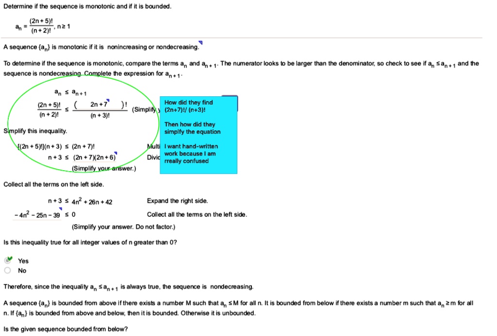 SOLVED: Determine if the sequence Is monolonlc and if it Is bounded (Zn ...