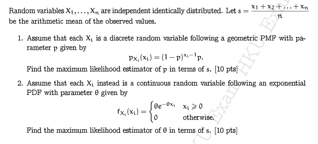 Solved X1 X2 Xn Random Variables X1 Xn Are Independent