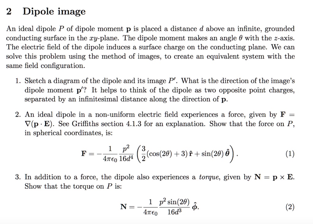 Dipole Image An ideal dipole P of dipole moment p is placed a distance ...
