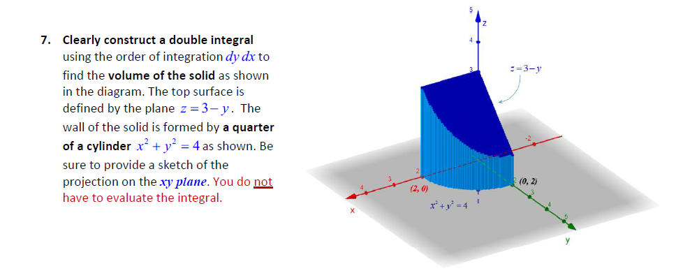 7. Clearly construct a double integral using the order of integration d ...