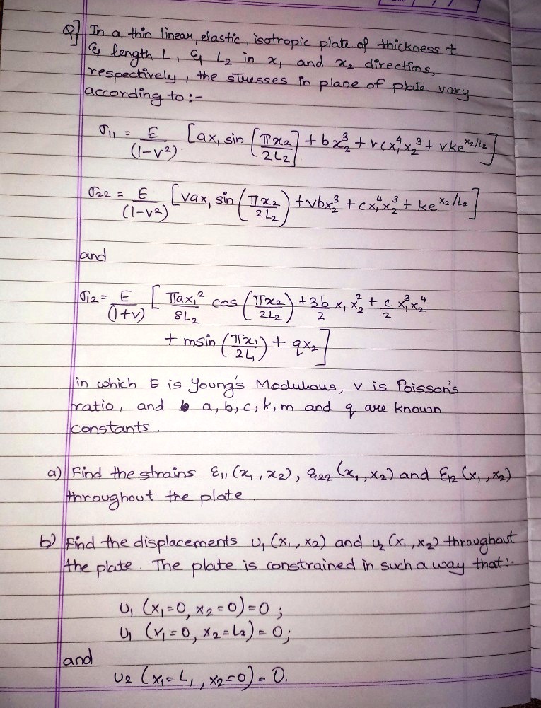 in a thin lineaxelastic isotropic plat of thickness t respectively 1 ...
