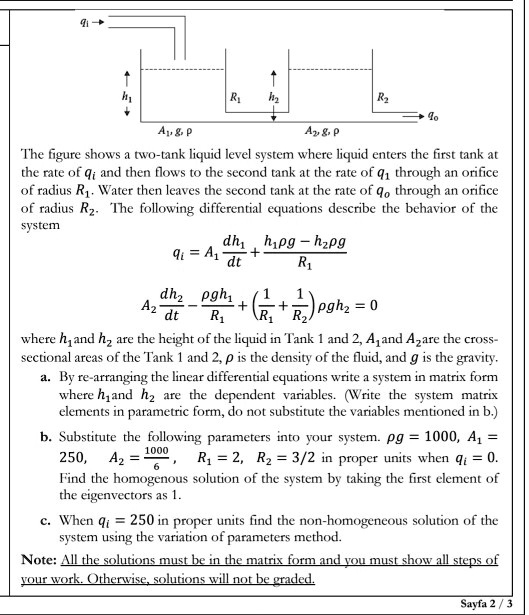 SOLVED: The Figure Shows A Two-tank Liquid Level System Where Liquid ...