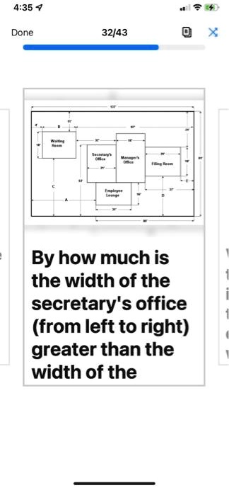 By how much is
the width of the
secretary's office
(from left to right)
greater than the
width of the