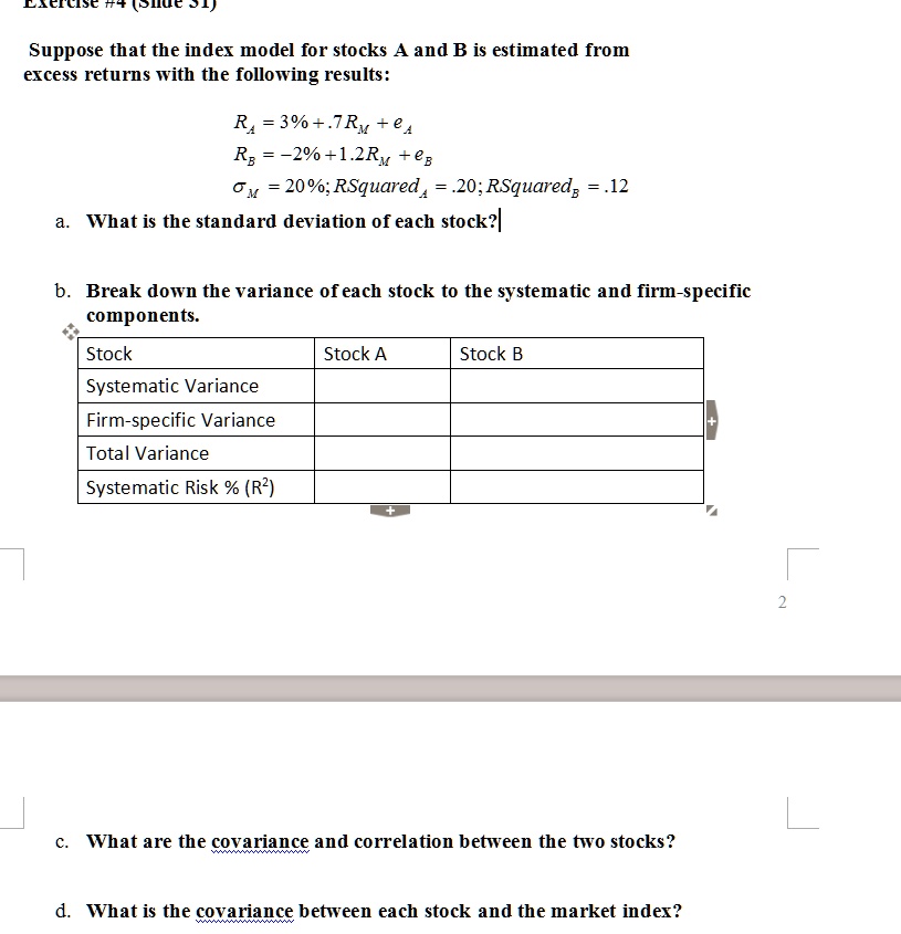 Suppose that the index model for stocks A and B is estimated from ...