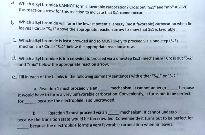 SOLVED: Which alkyl bromide CANNOT form favorable carbocation? Cross ...