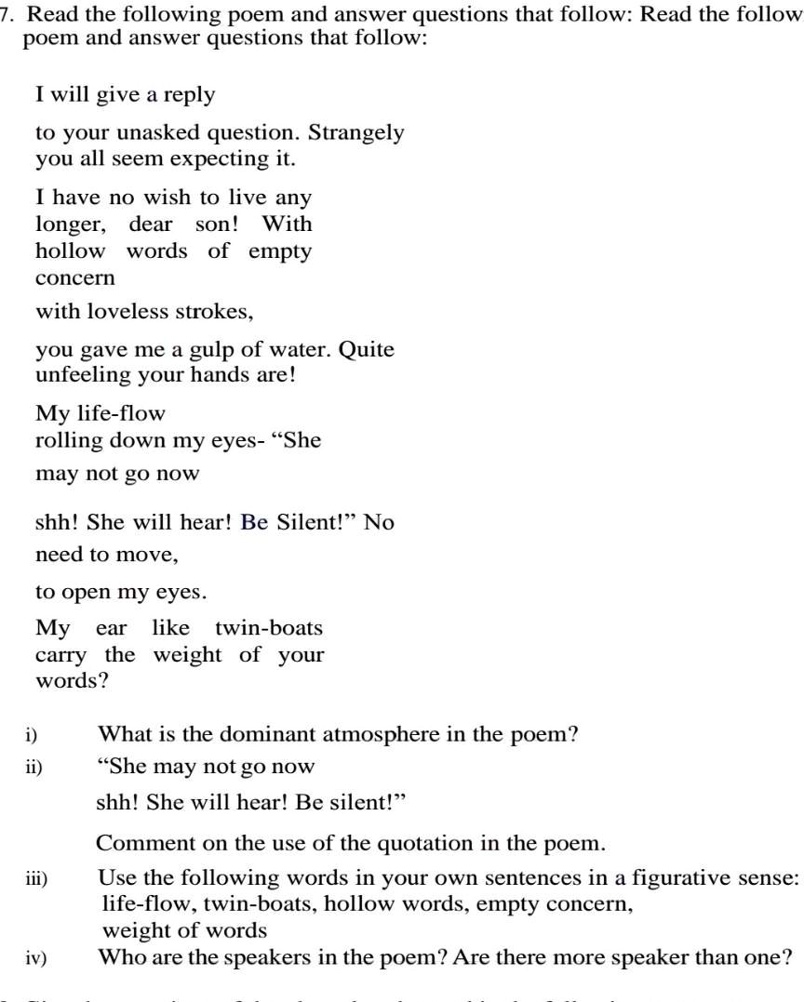 SOLVED: 7. Read the following poem and answer the questions that follow ...