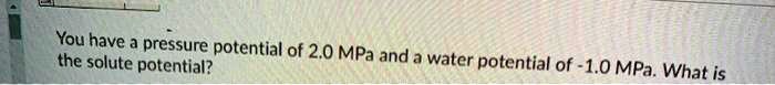 You have a pressure potential of 2.0 MPa and a water potential of -1.0 MPa. What is the solute potential?
