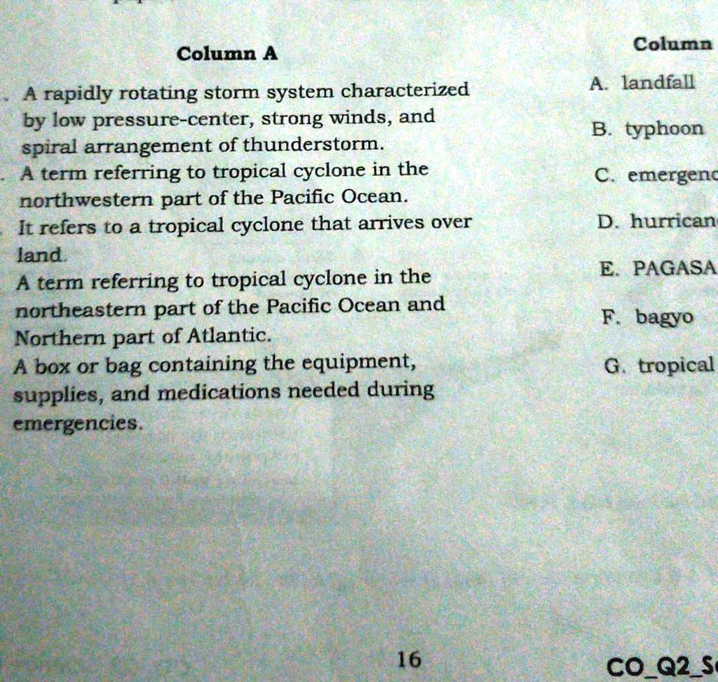 SOLVED Watch and match the definition in column A to the word in