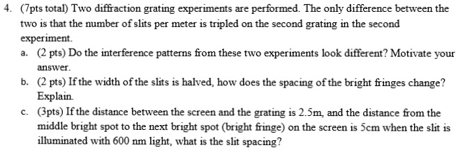 4. (7pts total) Two diffraction grating experiments are performed. The ...
