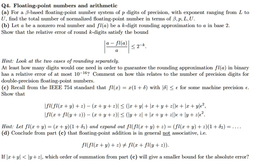 Q4 floating point numbers and arithmetic a for 6 based...