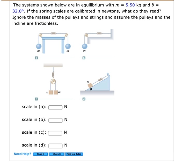 SOLVED The systems shown below are in equilibrium with m 5.50 kg and 0